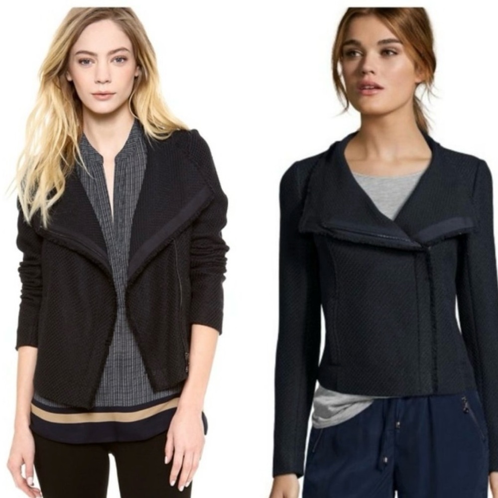 Vince black Tweed Raw Hem Asymmetrical Zip Moto Jacket/blazer  Size XL pockets